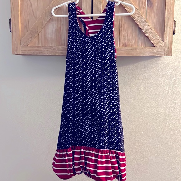 Cutest Stars & Stripes Patriotic Balloon hem Dress Ever Red White & Blu - Picture 9 of 11